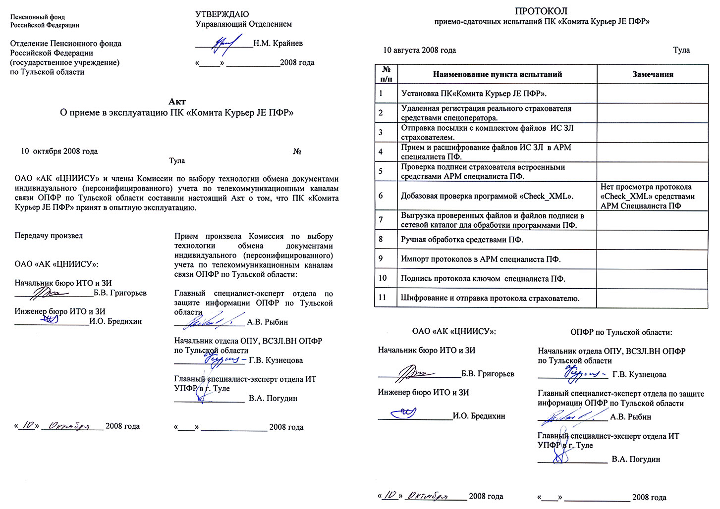 Протокол приемочных испытаний образец